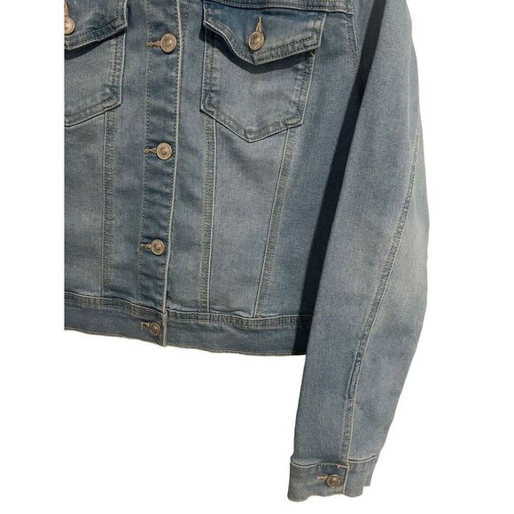 Wax Jean Jacket Womens Medium Denim Trucker Blue Stretch Buttons Long Sleeve NEW - Picture 4 of 11